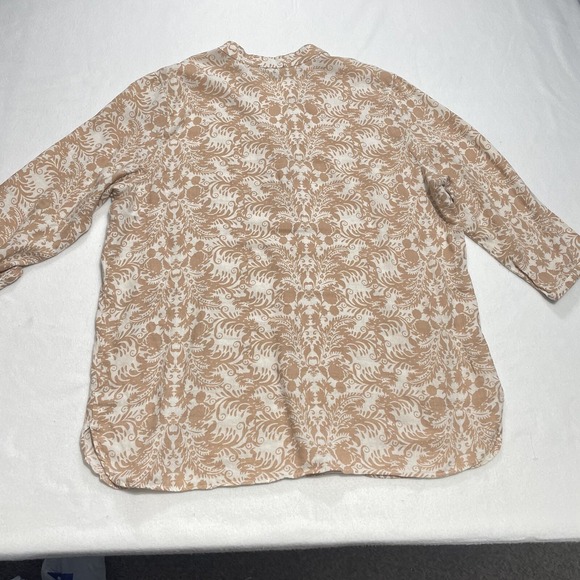 Carole Little Women's Beige Floral Print 3/4 Sleeve Button Linen Blend Top Women - Picture 8 of 8